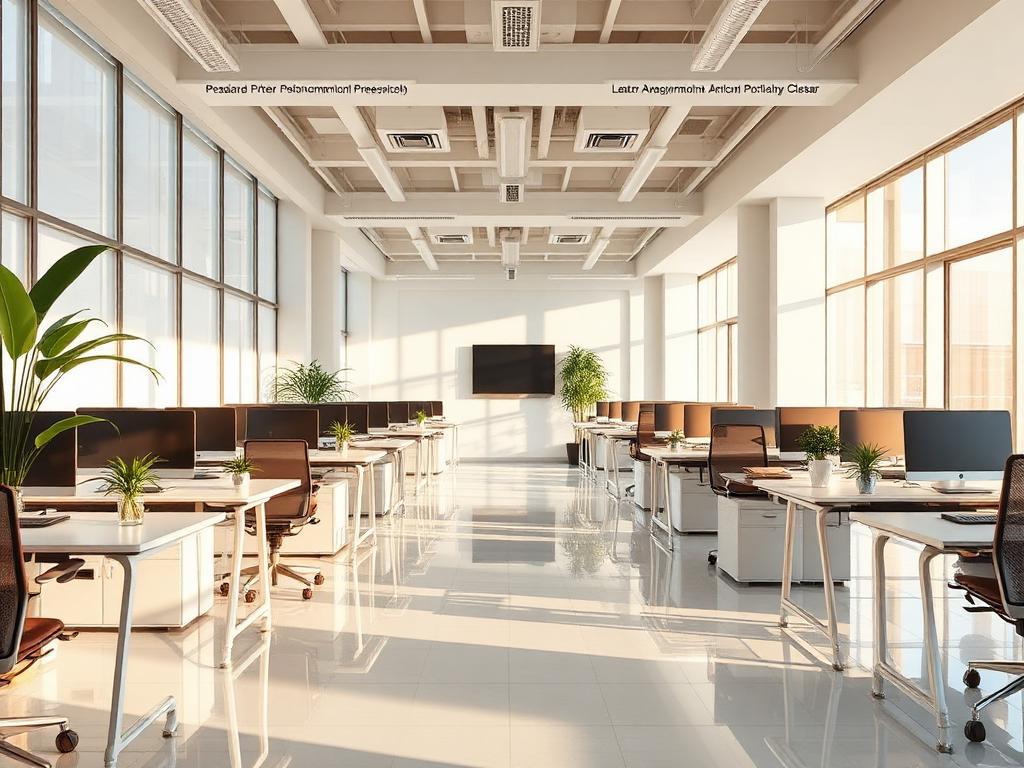 Clean modern office interior with tidy desks and daylight